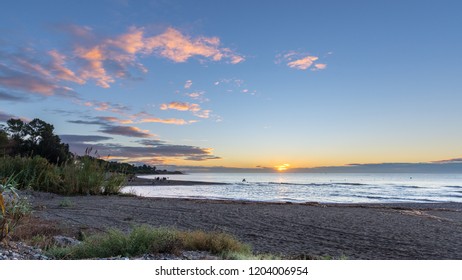 Early Morning Film Crew On The Beach Filming Jetski And Sunrise With Drone