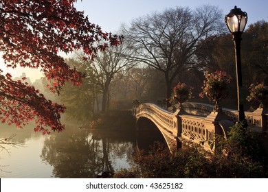 Early Morning In The Fog In Central Park New York City By The Bow Bridge