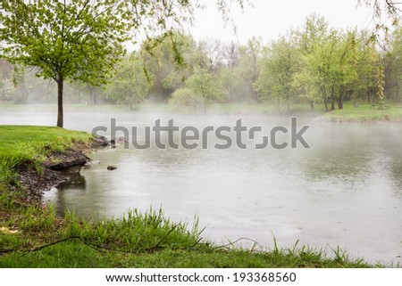 Similar – Image, Stock Photo Morning fog over river, meadow and forest. Nature sunlight scene