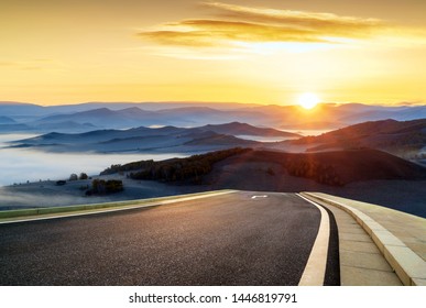 Early morning highway and beautiful mountains