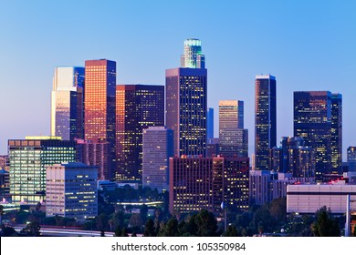 Early morning light on the Los Angeles skyline.