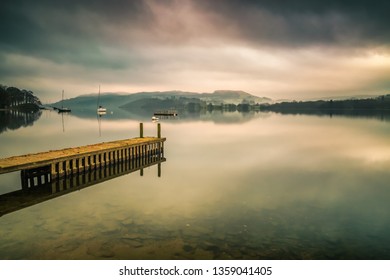 Early morning mist on Lake Windermere the largest natural lake in England. It is a ribbon lake formed in a glacial trough after the retreat of ice at the start of the current interglacial period. 