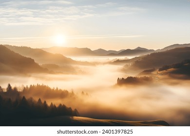 Early morning in mountains. Beautiful sunrise above the clouds. Morning sky - Powered by Shutterstock