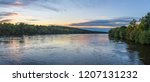 An early morning panoramic view of the Delaware River near Washington Crossing in Bucks County Pennsylvania.
