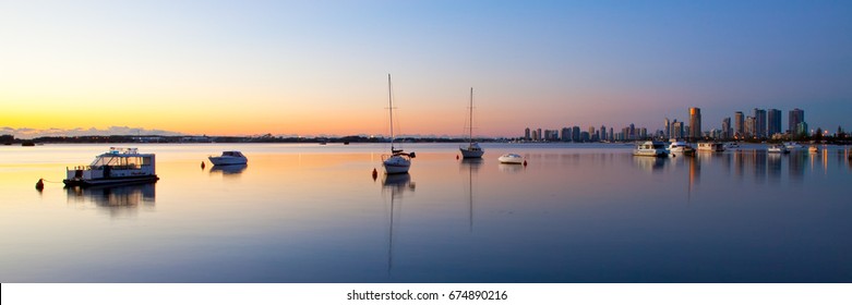 Early morning reflections over the Gold Coast's Broadwater at sunrise