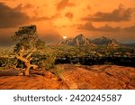 Early morning shot of the city of Sedona, AZ.  Photo taken from the top of a small butte located near the Sedona airport.