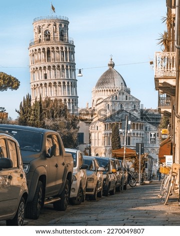 Early morning street view of the Leaning-Tower of Pisa