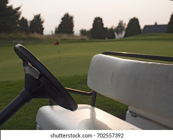 Early Morning Sunrise On The Golf Course Cart And Putting Green No People