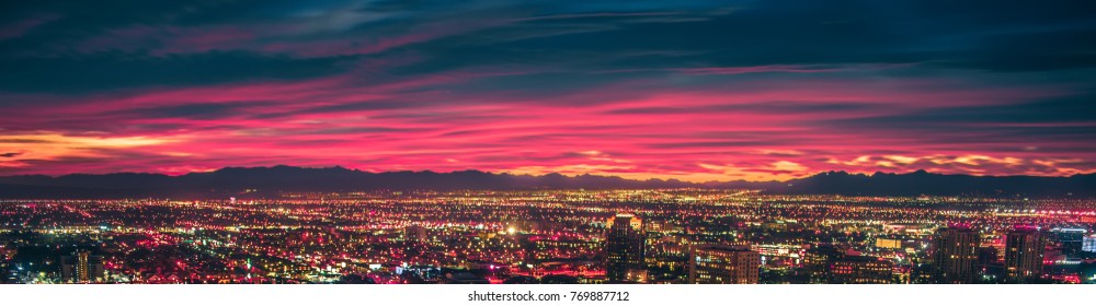 Early Morning Sunrise Over Valley Of Fire And Las Vegas