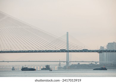 The early morning view of bridges and ships on the Yangtze River. - Powered by Shutterstock