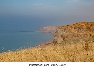 An early morning view from the cliffs above Whale Chine Beach, looking towards Freshwater Bay