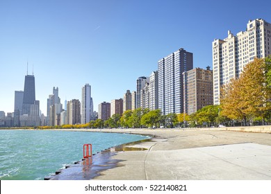 Early morning view of the Michigan Lakefront Trail in Chicago city, Illinois, USA.