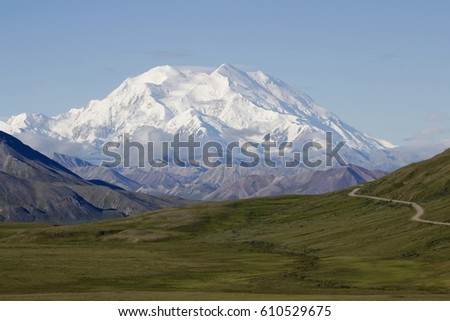 Early morning view of Mount McKinley and the South Peak in late August. 