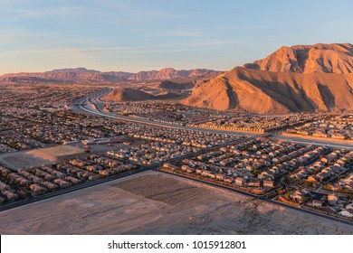 Early morning view of new neighborhoods and Route 215 from the top of Lone Mountain in Northwest Las Vegas.  