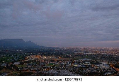 Early morning views of Cape Town from Ou Kaapse Weg across Constantia, False Bay and Cape Flats - Shutterstock ID 1258478995