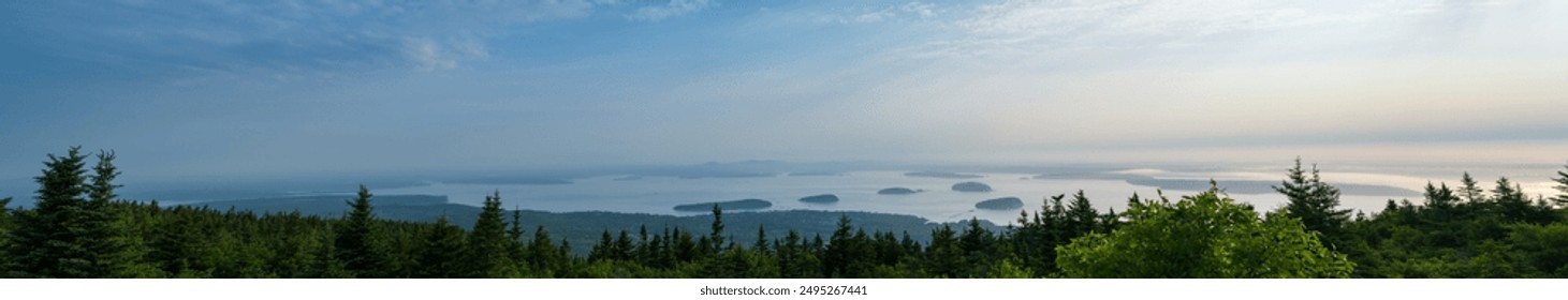 Early Morning Vista with Forest and Sea Acadia National Park with Copy-Space