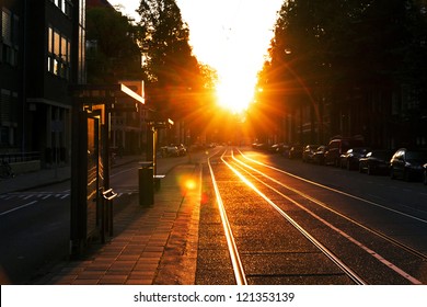 Early morning, waiting at the bus stop in Amsterdam, Netherlands - Powered by Shutterstock