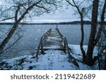 Early snowfall at Lake Littoinen, Kaarina, Finland.