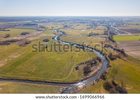 Early spring aerial landscape with fields of Poland. Typical polish landscape photographed from above.