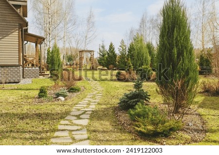 Similar – Image, Stock Photo Early spring garden view with group of blue muscari (grape hyacinth) blooming