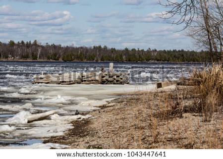 Early Spring Ice Flow Breaking up on the Ottawa River, Ontario Canada
