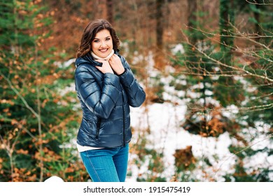 Early Spring Portrait Of Young Happy Woman Enjoying Nice Day In Forest