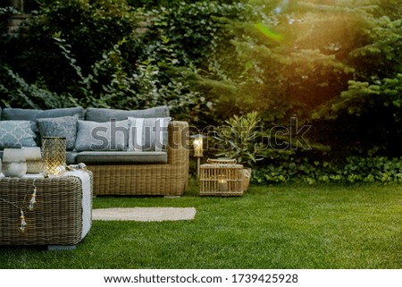 Early summer evening in the garden of single family home