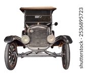 Early twentieth century black American oldtimer car isolated on a white background