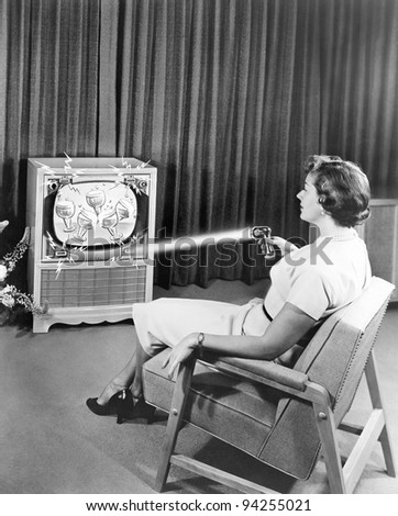 Early Zenith remote control TV set, June 1955