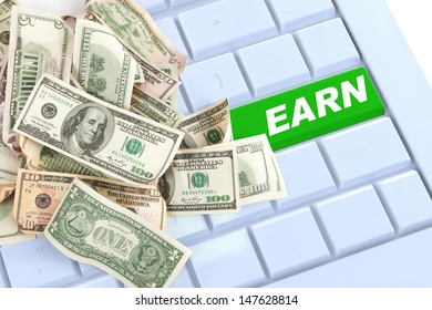 Earn Mony Keyboard Enter Button With Money