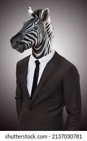 Earn Your Stripes In The Corporate Jungle. Studio Portrait Of A Businessperson With A Zebra Head.