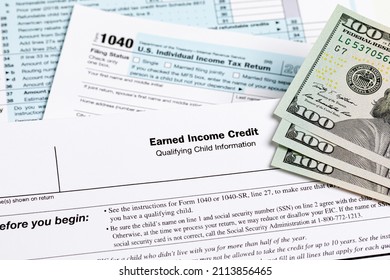 Earned income tax credit form. Tax credit, deduction and tax return concept. - Shutterstock ID 2113856465