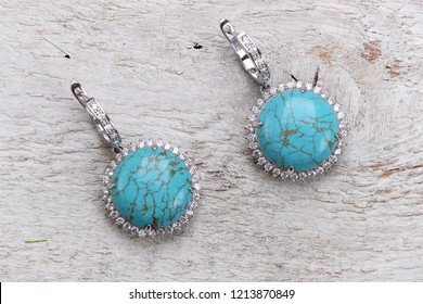 Earrings Jewelry With Natural Turquoise Gemstone