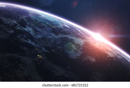 Earth. Abstract space wallpaper. Universe filled with stars, nebulas, galaxies and planets. Elements of this image furnished by NASA
