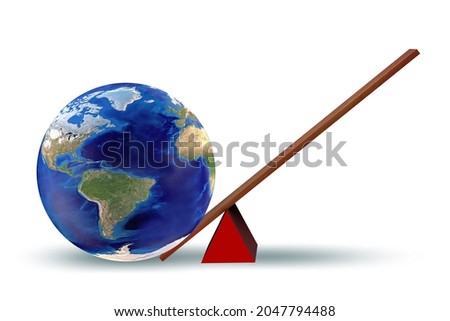 Earth being lifted with lever - 3d rendering