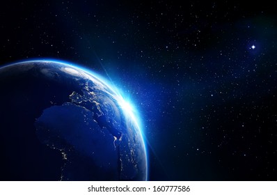 Earth Blue Shining - Elements Of This Image Furnished By NASA - Horizon And Stars 