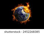 Earth burning in flames concept of global warming and catastrophe. This image elements furnished by NASA.