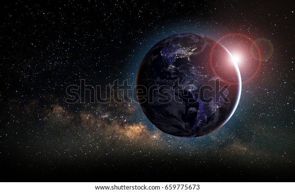 Earth and Dark milky way. Elements of this image\
furnished by NASA.