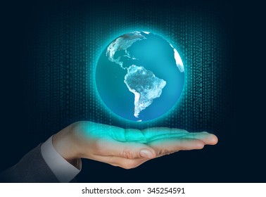 Earth floats on the human hand over digital background - Powered by Shutterstock - Get 15% off with code: PIKWIZARD15