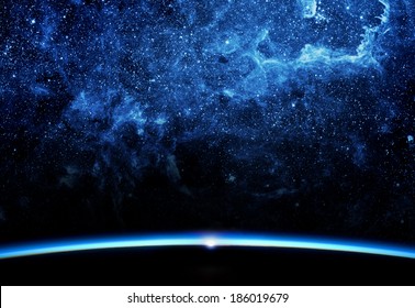 Earth And Galaxy. Elements Of This Image Furnished By NASA.