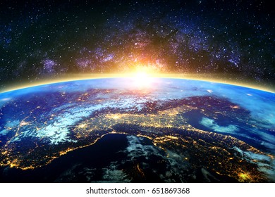 Earth And Galaxy. Elements Of This Image Furnished By NASA.