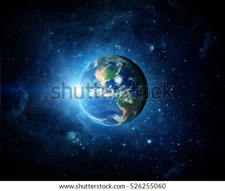 Earth, galaxy and sun. Elements of this image furnished by NASA.