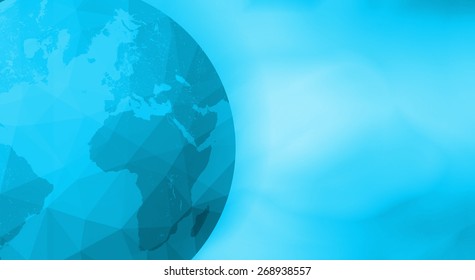 Earth Globe Abstract Background. Low Poly (polygon) Effect And Blue Blur Smooth Free Empty Space.