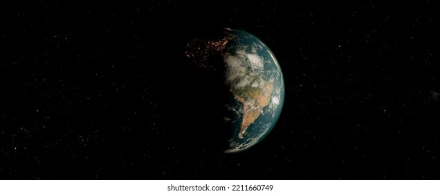 Earth globe in space with parcial night lights latin america usa starfield background illustration large 3d - Shutterstock ID 2211660749