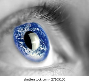 earth globe in woman's eye