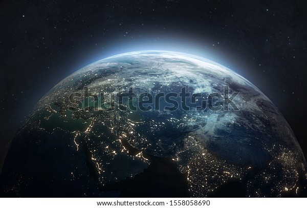 Earth at he night. Abstract wallpaper. City lights\
on planet. Civilization. Elements of this image furnished by\
NASA