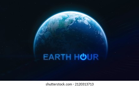 Earth Hour 2022 event. Dark planet Earth in outer space. High quality sci-fi wallpaper. Elements of this image furnished by NASA