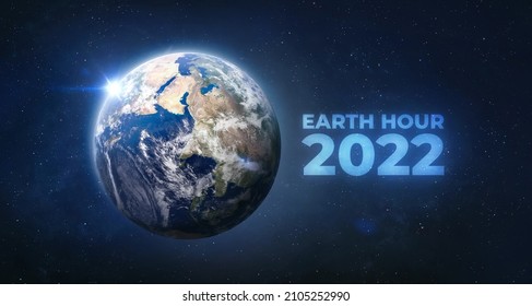 Earth Hour 2022 event. Planet Earth sphere in outer space. Elements of this image furnished by NASA