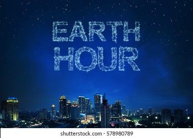 Earth Hour Greeting From Light The Star On Skyline Above Night City Background