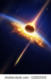 Earth In A  Meteor Shower (Elements Of This Image Furnished By NASA- Earthmap For Render  From Http://visibleearth.nasa.gov)